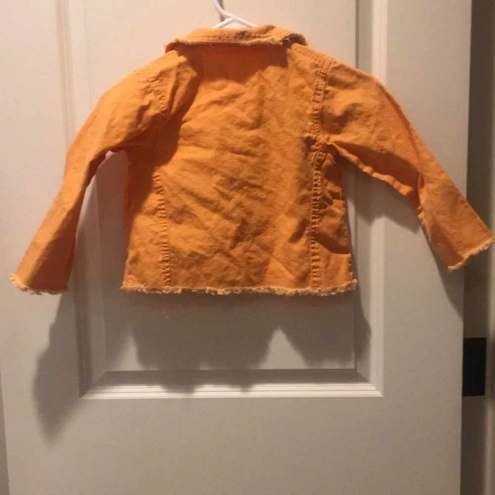 Orange embellished girls flower Jean jacket embroider raw hem no tag see below